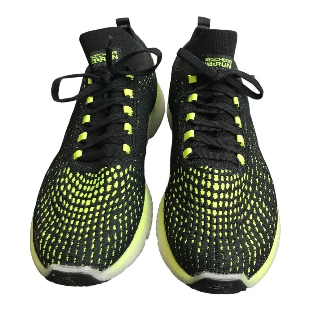 Skechers Running Shoes Mens 11 Black Lime GOrun Max Road 4 Hyper 55223 BKLM Knit